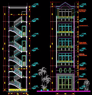 Bản vẽ cad Kiến trúc Nhà Phố kích thước 4 x 16m Gồm: 6 tầng có PC