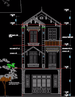 Bản vẽ cad kiến trúc nhà phố kích thước 6x 13m, thóp hậu, 2 tầng, 1 tum, có tầng lửng. kiến trúc hợp lý