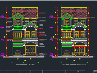 Bản vẽ cad kiến trúc nhà phố nhà ở mái ngối một trệt hai lầu 7x22m