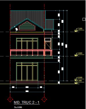 Bản vẽ cad Nhà Phố 2 tầng mái thái mặt tiền rộng rãi