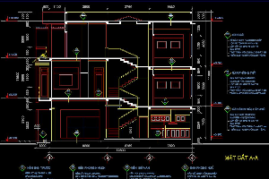 Bản vẽ cad Nhà phố 3 tầng gồm : KT+KC