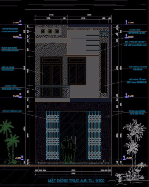 Bản vẽ cad Nhà phố hai tầng do yêu cầu chủ nhà nên phòng ngủ hơi nhỏ(KT+KC)