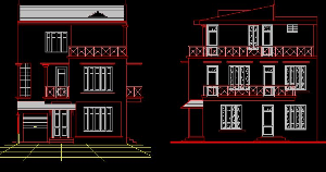 Bản vẽ cad nhà phố hiện đại 8 x 8m với kiến trúc 3 tầng