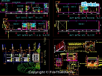 Bản vẽ cad thiết kế đầy đủ kiến trúc MĐ,MC, MB của nhà phố kt 4X17m