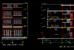 Bản vẽ cad thiết kế kiến trúc nhà mặt phố 8m x 20m 4 tầng