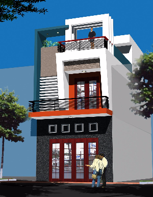 Bản vẽ cad thiết kế mẫu nhà phố 2 tầng Gồm KT+KC+Điện+Nước