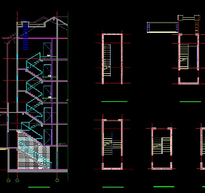 Bản vẽ cầu thang đẹp chi tiết nhà 5 tầng 1 hầm tham khảo