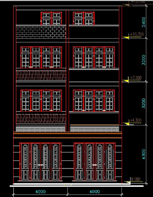 Bản vẽ chi tiết Kiến Trúc nhà phố 4 tầng kích thước 8x18m