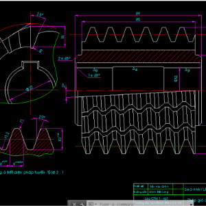 Bản vẽ cơ khí Dao phay lăn răng m=4 bằng autocad