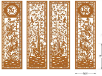 Bản vẽ cổng 4 cánh tài lộc tứ quý cnc