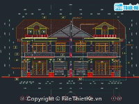 Bản vẽ CAD biệt thự cụm, biệt thự 2 tầng (KT, KC, Điện, Nước,Dự toán)