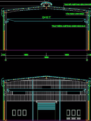 Bản vẽ kết cấu Nhà xưởng Khu công nghiệp 2 tầng kích thước 27x70m