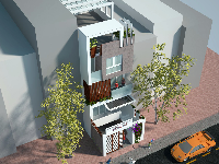 Bản vẽ kiến trúc + Ảnh Phối cảnh Nhà phố kết hợp văn phòng 5x20m 3 tầng 1 tầng hầm 1 sân thượng