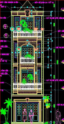 Bản vẽ kiến trúc+ điện nước nhà ở kích thước 4x27m