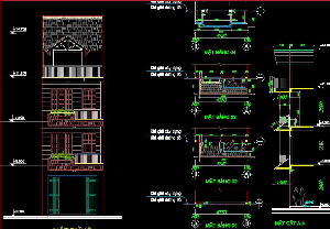 Bản vẽ kiến trúc + kết cấu mẫu nhà 3 tầng