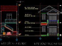 Bản vẽ kiến trúc nhà 2 tầng kích thước 6x13m