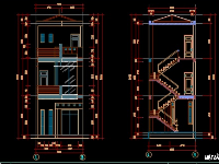 Bản vẽ kiến trúc nhà phố 3 tầng kích thước 4.9x16.2m