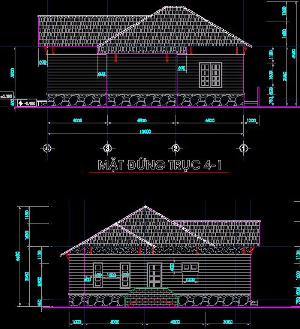 Bản vẽ kiến trúc nhà trệt 1 tầng (11x13m). Mái ngói+Cổng tường rào