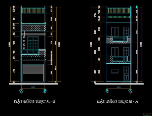 bản vẽ nhà 3 tầng 5x7m