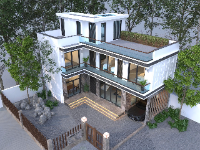 Bản vẽ nhà dân 2 tầng 1 tum kích thước bao 9x15m