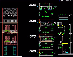 Bản vẽ nhà dân 3 tầng 1 tum đầy đủ kiến trúc, kết cấu, điện nước,..