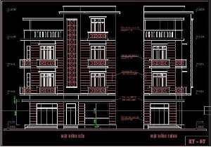 Bản vẽ Nhà ống 5m x 11m x 4 tầng 2 mặt tiền