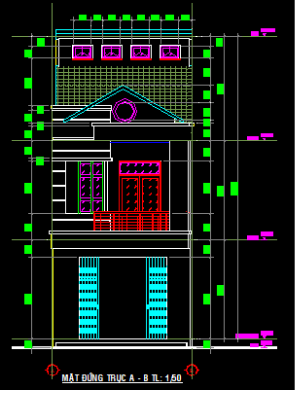 Bản vẽ Nhà Phố 2 tầng mái thái gồm kiến trúc 3 mặt:đứng, cắt, bằng