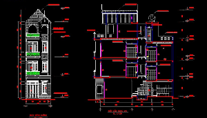 Bản vẽ Nhà phố 4.6x13.4m x 4 tầng  ( full kiến trúc )