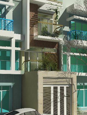 phối cảnh nhà phố,nhà phố 3.4x25m,bản vẽ nhà phố,mẫu nhà thiết kế hiện đại