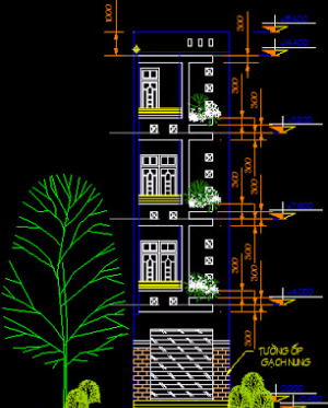 Bản vẽ nhà phố rộng 4 x 17m