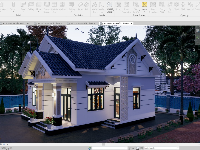 Bản vẽ Revit kiến trúc Biệt thự 1 tầng 8.5x10.8m mái thái 