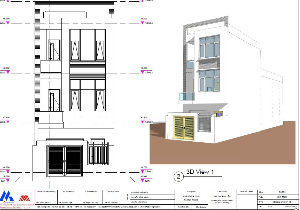 Bản vẽ REVIT kiến trúc nhà ở gia đình 4.3x22.85, 5 tầng 11.4m(2 tầng hầm,3 tầng trên)