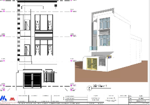 bản vẽ revit,kiến trúc nhà 5 tầng,bản vẽ nhà 5 tầng,2 tầng hầm và 3 tầng nổi