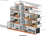 Bản vẽ Revit kiến trúc Nhà phố 4 tầng 4x18m có thang máy