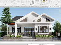 Bản vẽ revit thiết kế biệt thự 1 tầng 11x18.5m mái thái hạng mục kiến trúc