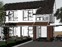 Bản vẻ sketchup 2016 thiết kế kiến trúc nhà ở biệt thự đẹp KT (9mx15m)