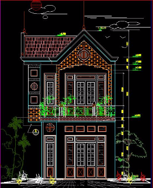 Bản vẽ thiết kế kiến trúc mẫu nhà phố kích thước 5x20m