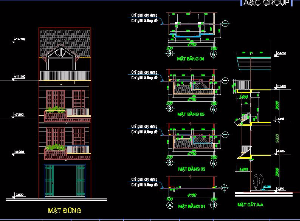 Bản vẽ thiết kế kiến trúc nhà 4 tầng kích thước 5x20m