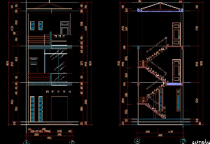 Bản vẽ thiết kế mẫu nhà phố 4,9 x 16,3m với kiến trúc 3 tầng