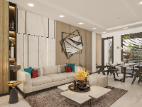 Bản vẻ thiết kế nội thất phòng khách và bếp đẹp, hiện đại 5.2x18.1m