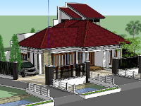 Biệt thự 1 tầng 25x11m model sketchup đẹp