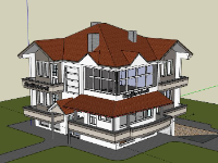 Biệt thự 2 tầng 12x11m model sketchup