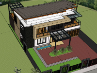 Biệt thự 2 tầng 18x9m model sketchup
