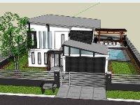 Biệt thự 2 tầng 8x22m model sketchup đẹp