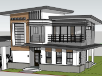 Biệt thự 2 tầng mái bằng 9.8x9m file sketchup