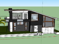 Biệt thự 2 tầng mái lệch 13x11m file sketchup