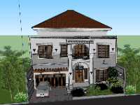 Biệt thự 2 tầng mái nhật 14x22m sketchup