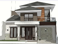 Biệt thự 2 tầng mái Nhật sang trọng, hiện đại file sketchup