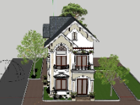 Biệt thự 2 tầng mái Thái 8x19m model sketchup