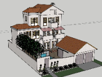 Biệt thự 3 tầng 13x9m model sketchup